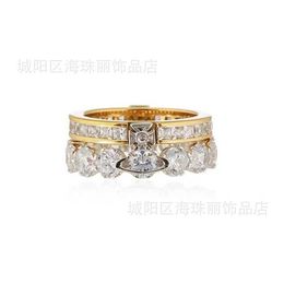 Designer Westwoods Double layered Full Diamond Set Zircon Ring with High Quality Copper Plated True Gold Luxury Nail