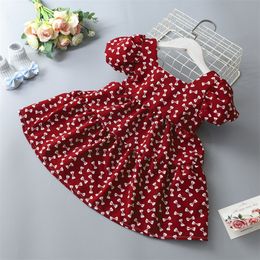 아이 스팟 플로럴 드레스 어린이 공주 드레스 베이비 활 매듭 짧은 슬리브 치마 꽃 나비 인쇄