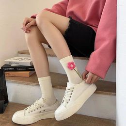 Women Socks White Three-dimensional Wool Flower Cute Stacked Stockings In Tube Creative Christmas Gift K1034