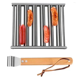 Tools Bbq Grill Roller Rack Food-grade Stainless Steel Sausage With Wooden Handle Accessories For Dogs