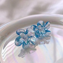 Stud Earrings Transparent Blue Flower Women's 2024 Summer Elegant Sweet Resin Fashion Jewelry Accessories