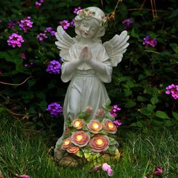 Garden Angel Terrace Sculpture and Statue, Solar Garden Lawn Decoration Outdoor Statue