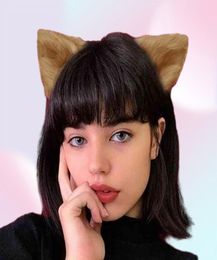 Kawaii Plush Pink Cat Ears Headband Realistic Furry y Animal Hairband Lolita Cosplay Fox Anime Costume Hair Accessories7939067