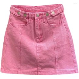 Skirts 2024 Summer Pink Denim Skirt For Women's High Waisted Slimming A-line Short With Wrapped Buttocks