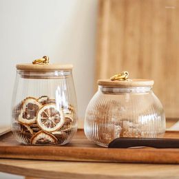 Storage Bottles Home Bottle Glass With Bamboo Decorative Container Jars Sealed Spices Tea Kitchen Lids Transparent Organizer Stripe