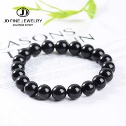 Charm Bracelets JD Natural Stone 7A Black Tourmaline Bead Bracelets Women Healing Crystals Chakra Yoga Meditation Jewellery Schorl Strand Bangles Y240510