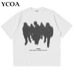Mens T-Shirts Oversized Shadow Cotton Harajuku Goth Y2k Streetwear Tops Short Sleeve Korean Fashion Hip Hop Aesthetic Clothing 240510