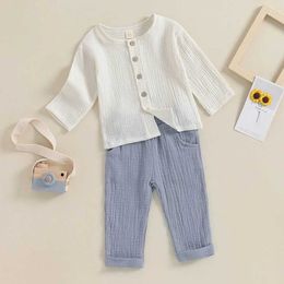 Kleidungssets Baby Boy 2-teilige Set mit Knopf-up-Langarm T-Shirt Long Hosen Herbst Setl240513