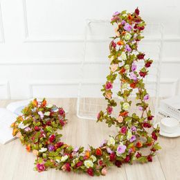 Decorative Flowers 2.5M Rose Artificial Christmas Garland For Wedding Home Room Decoration Garden DIY Fake Plant Vine Decor