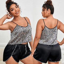 Home Clothing Sexy Leopard Print Suspender Pyjamas Loose Oversize 5XL Clothes Nightwear Female Intimate Lingerie Summer Satin Sleepwear