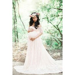 Maternity Dresses 2024 Short Sleeve Maternity Photography Props Shooting Accessories Dress for Photo Shoot Lace Pregnant Women Tail T240509