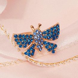 Cluster Rings Vintage And Elegant Inlaid Cubic Zirconia Butterfly Blue Sparkling Open Ring For Women's Party Life Gril To Wear At Banquets