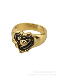 Brand Westwoods Punk Cool Style Old Saturn Middle Age Ring Fashion Black Love Planet Female Nail CPD3