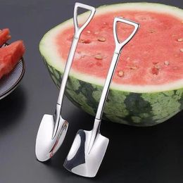 Coffee Scoops 5pcs Teaspoon Creative Stainless Steel Spoon Square Shovel Shape Cake Dessert Fruit Funny Kitchen Tableware Cutlery