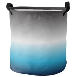 Laundry Bags Gradient Gray Blue Dirty Basket Foldable Round Waterproof Home Organizer Clothing Children Toy Storage