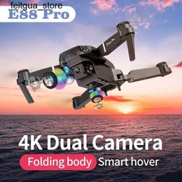 Drones New E88 Drone Professional 4K HD Dual Camera LED Lighting Aerial Photography Omnidirectional Folding RC FPV Toy Helicopter S24513