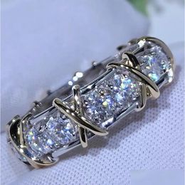 Rings Fashion Eternity Jewellery 5A Zircon Stone 10Kt White Yellow Gold Filled Women Engagement Band Ring Drop Delivery Otrcs