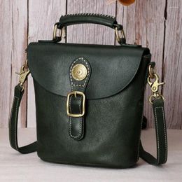 Shoulder Bags Form Retro Handmade Handbag Genuine Leather Women Bucket Bag 2024 All-matche First Layer Cowhide Leisure