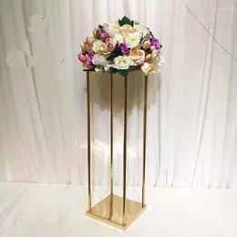 Candle Holders 12pcs)Square Wedding Metal Gold Flower Vase Column Stand For Centerpiece Decoration Yudao1080