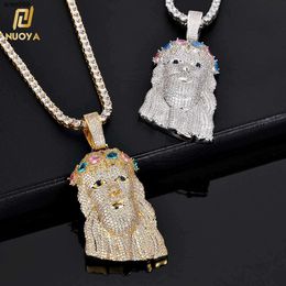 Nuoya Mens Diamond Jesus Head Pendant Inlaid Colourful Zircon Silver Gold Jesus Face Christ Pendant