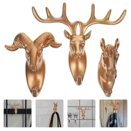 Hooks 3 Sets Bathroom Decoration Hook Coat Hat Hangers Wall Animal's Head Sticky Mounted Decorative Wild Animals Pvc Key