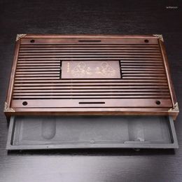 Tea Trays Serving Solid Wood Tray Black Rectangular Luxury Japanese Vintage Chinese Plateau Repas Rolling Set