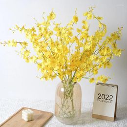 Decorative Flowers 5 Forks Artificial Orchid Yellow Fake Phalaenopsis Bouquet For Wedding Home Decoration