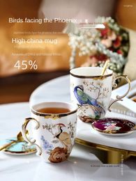 Mugs Chinese Style Large Capacity Ceramic Water Cup Creative Trend Mug With Cover Spoon Household Flowering Tea