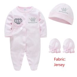 Clothing Sets Baby girl boy jumpsuit royal crown clothing set with hat and gloves newborn 100% pure cotton one piece pajamasL2405