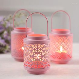 Candle Holders Pink Hollow Metal Pattern Cylinder Holder Wedding Centerpieces Decorative Iron Candlestick Lantern Crafts