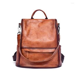 School Bags Vintage Large Capacity Women's Backpacks Anti Theft Genuine Leather Backpack Cowhide Woman Travel Luxury Bagpack Women