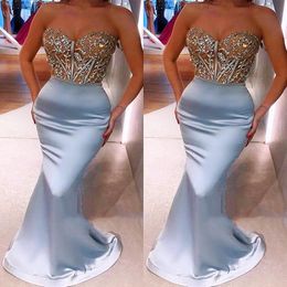 2022 Light Blue Plus Size Arabic Aso Ebi Mermaid Lace Sexy Prom Dresses Sweetheart Satin Elegant Evening Formal Party Second Reception 235e