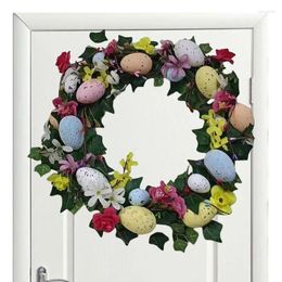 Party Decoration Easter Egg Garland Flower Wreath Ornaments With Colorful Eggs For Front Door Wall Holiday