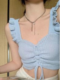 Women's Tanks 2024 Summer Fashion Spicy Girl Knitted Sling Design For Small And Sexy Blue Tank Top Outdoor Short 2AQL