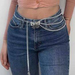 Waist Chain Belts Hollow butterfly waist chain elegant multi-layer gold and silver dress jeans belt sexy for women Q240511