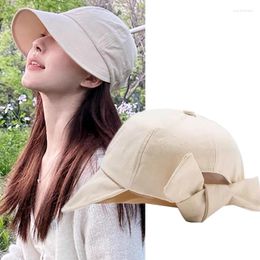 Berets Summer Bow Sunshade Fisherman Hat Women Girls Adjustable Solid Colour Bucket Outdoor Casual UV Protection Hats Fashion Caps