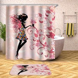 Shower Curtains Products 2024 A Pink Curtain In The Bathroom Decor Bath Fabric Set Mats Rugs