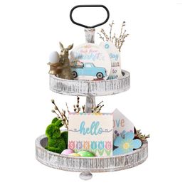 Decorative Figurines Easter Tiered Tray Spring Decor Mini Wooden DIY Table Signs Crafts Home Festival Party Supplies