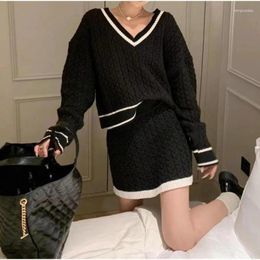 Work Dresses Sexy Sweater Set Women's Outfits Autumn Winter Knitted Pullover Top And Hip Wrap Skirt Two-piece Sets Y2k Lady Clothing Q386