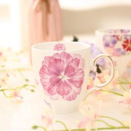 Mugs Floral Mug Pink Flower Coffee British Tea Cup Fine Bone China 375ml Gift For Lady Mother