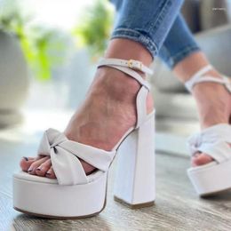 Sandals 2024 Arrival Women Summer Chunky Heels Open Toe Pretty White Red Blue Ladies Party Shoes US Size 35 43 44 45 46 47