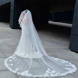 Wedding Hair Jewellery V150 3D Flowers Bridal Veil Pearls Beaded Wedding Veil Long Cathedral Style Soft Bridal Illusion with Comb Bride Accessories