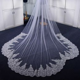 Wedding Hair Jewelry V92 Wedding Veil 1 Tier Lace Appliques Bridal Veils Long Cathedral Style Soft Mantilla Tulle Wedding Accessories for Bride