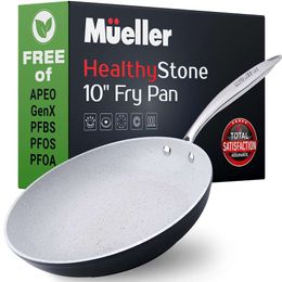 Mueller 10-inch Non Stick Frying Pans, No PFOA or APEO, Heavy Duty German Stone Coating Cookware, Aluminium Body, Evercool Stainless Steel Handle, Black