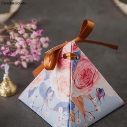 Gift Wrap 100pcs European Floral Customised Triangular Pyramid Wedding Favours Candy Boxes Bomboniera Party Box Chocolate