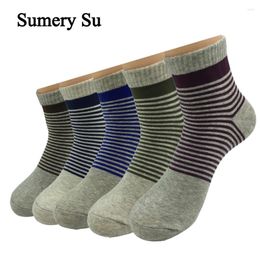 Men's Socks 5 Pairs/Lot Ankle Men Stripes Colorful Cotton Outdoor Casual Running Short Thick Male Colors