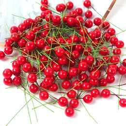 Decorative Flowers 100Pcs Christmas Artificial Berry Cherry Decoration Simulation Red Ball Ornament Fake Foam Fruit For Wreath DIY Home
