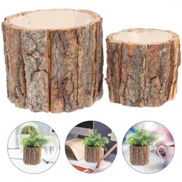 Vases 2 Pcs Floral Bark Bucket Mini Succulent Plants Flower Planter Pot Wooden Flowerpot Gardening Veneer Arrangement Container