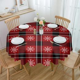Table Cloth Christmas Snowflake Red Plaid Round Tablecloth Waterproof Wedding Party Cover Dining