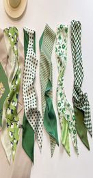 New white and tender green spring and summer long small silk scarf female hair band decorative scarf small scarf tied bag1747027